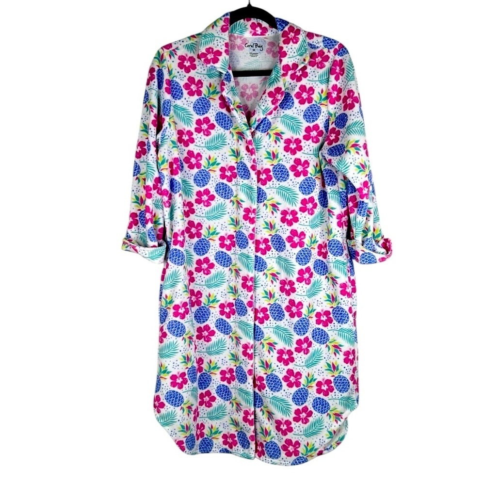 Coral Bay Super Soft Tropical Hawaiian 3/4 Sleeve Pajama Sleep Dress Size Medium